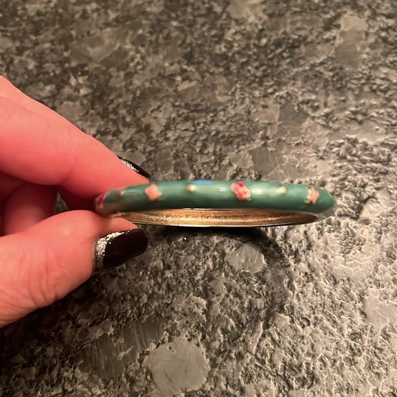 Blue Teal Enamel Hinged Bangle Bracelet - Picture 5 of 6